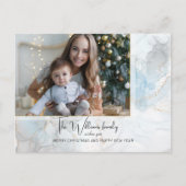 スパークエレガントリーブルー&金ゴールドアルコールインク写真 シーズンポストカード (正面)