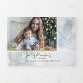 スパークエレガントリーブルー&金ゴールドアルコールインク写真 三つ折りクリスマスカード (カバー)