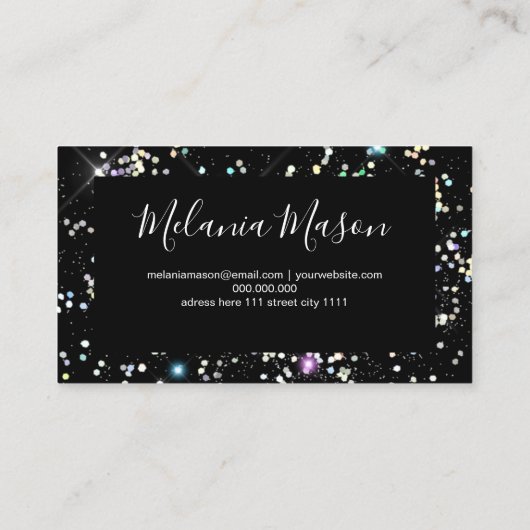 スパークエレガントリーホログラフィックグリッター美しいブラック 名刺 (裏面)