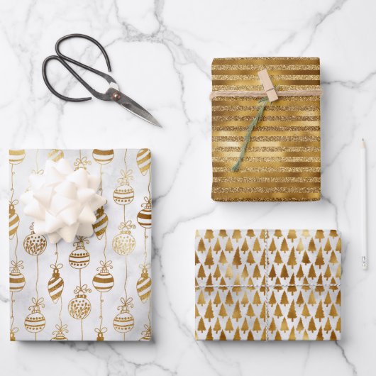 スパークエレガントリー金ゴールドクリスマスラッピング紙彼女 ラッピングペーパーシート (正面)