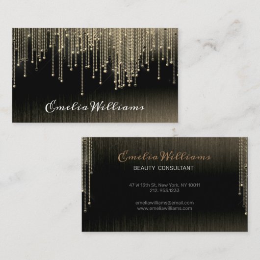 スパークエレガントル金ゴールド結晶ラインストーンブラック 名刺 (正面/裏面)