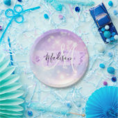 スパークガーリーリーユニコーンレインボーハートモノグラム ペーパープレート (パーティー)