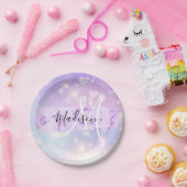 スパークガーリーリーユニコーンレインボーハートモノグラム ペーパープレート (パーティー)