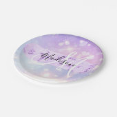 スパークガーリーリーユニコーンレインボーハートモノグラム ペーパープレート (アングル)