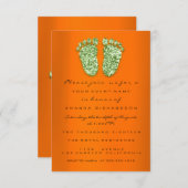 スパークグリッターオレンジミントグリーンベビーシャワー足 招待状 (正面/裏面)