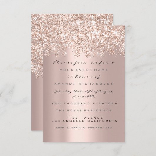 スパークグリッターグラムバラブライダルシャワースウィート16th 招待状 (正面/裏面)