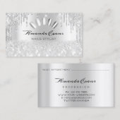 スパークグリッターシルバーグレー爪、 ネイルアーティストドリップ 予約カード (正面/裏面)