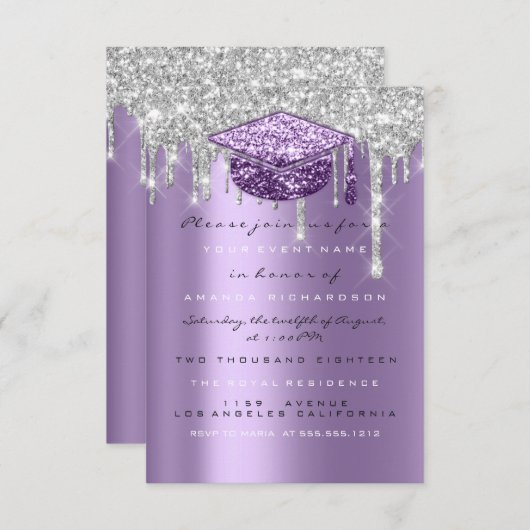 スパークグリッタードリップシルバーパープルグレイ大学院 招待状 (正面/裏面)