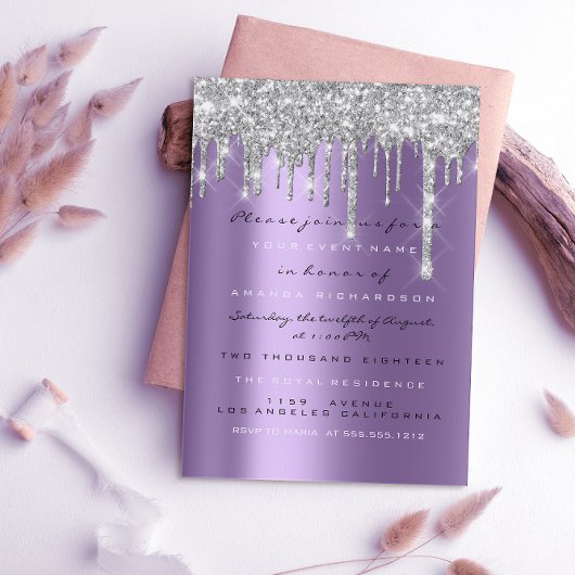 スパークグリッタードリップシルバーパープルグレーブライダル16th 招待状