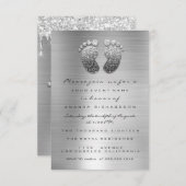 スパークグリッタードリップスシルバーグレーベビーシャワー足 招待状 (正面/裏面)