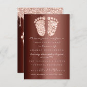 スパークグリッタードリップスバラブラウンベビーシャワー足 招待状 (正面/裏面)