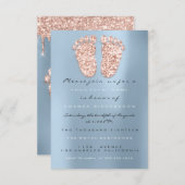 スパークグリッタードリップスバラブルーベビーシャワー足 招待状 (正面/裏面)