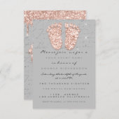 スパークグリッタードリップバラグレーベビーシャワー足 招待状 (正面/裏面)