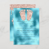 スパークグリッタードリップバラ海ベビーシャワー足 招待状 (正面/裏面)