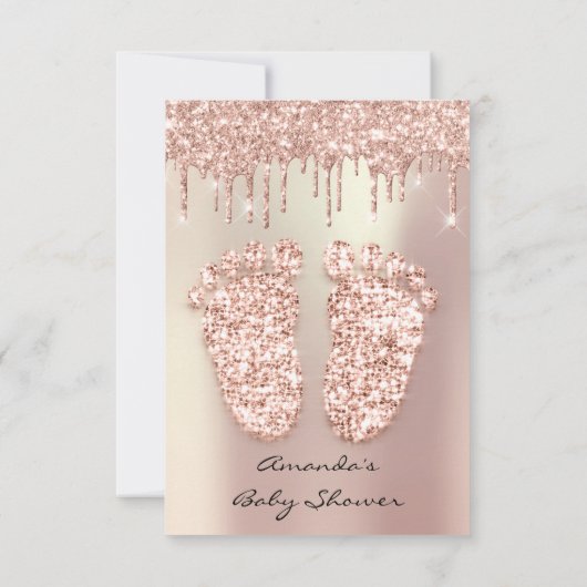 スパークグリッタードリップバラ金ゴールドグレイ赤ちゃんシャワー足 招待状 (裏面)