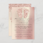 スパークグリッタードリップバラ金ゴールドグレイ赤ちゃんシャワー足 招待状 (正面/裏面)