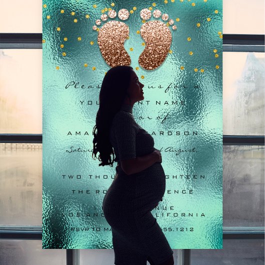 スパークグリッタードリップバラ金ゴールドベビーシャワーティール（緑がかった色） 招待状