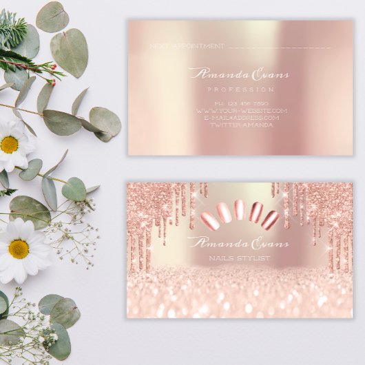 スパークグリッターバラ金ゴールド爪、 ネイルアーティストドリップ 予約カード