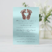 スパークグリッターベビーシャワー足バラスキニーブルー 招待状 (スタンド正面)