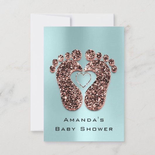 スパークグリッターベビーシャワー足バラスキニーブルー 招待状 (裏面)