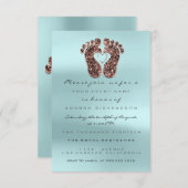 スパークグリッターベビーシャワー足バラスキニーブルー 招待状 (正面/裏面)