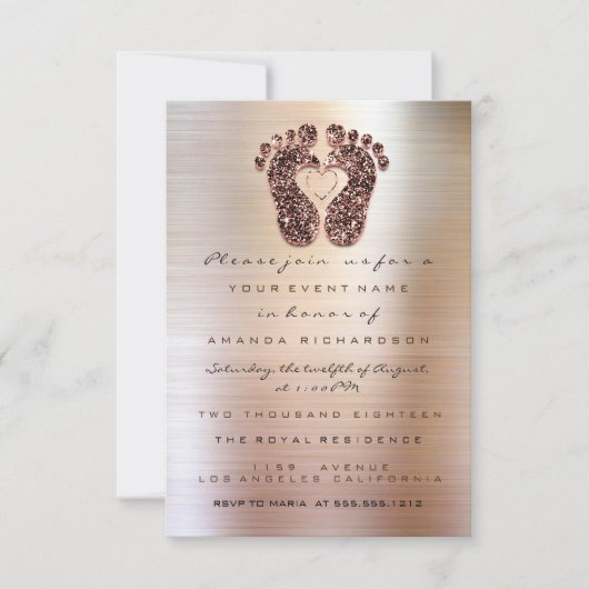 スパークグリッターベビーシャワー足バラスキニールクス 招待状 (正面)