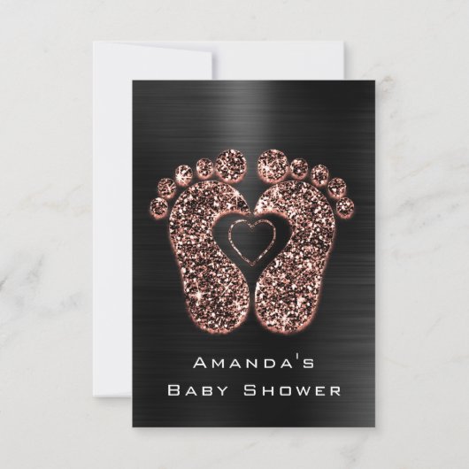 スパークグリッターベビーシャワー足バラスキンブラック 招待状 (裏面)