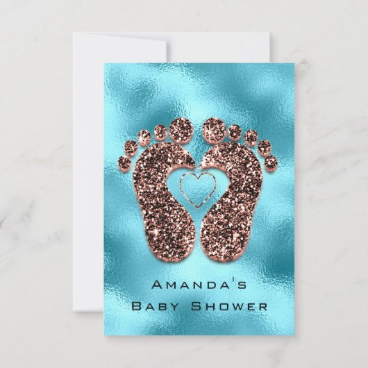 スパークグリッターベビーシャワー足バラスキンブルー 招待状 (裏面)