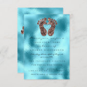 スパークグリッターベビーシャワー足バラスキンブルー 招待状 (正面/裏面)