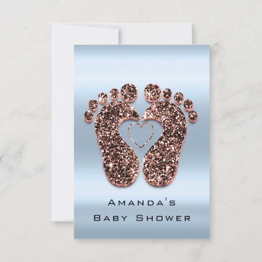 スパークグリッターベビーシャワー足バラスキンブルーVIP 招待状 (裏面)