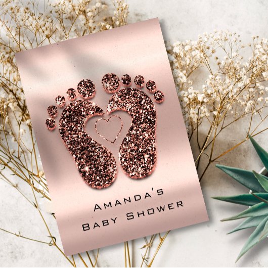 スパークグリッターベビーシャワー足バラスキン赤面VIP 招待状