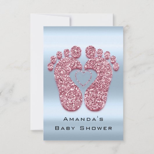 スパークグリッターベビーシャワー足バラピンクブルーVIP 招待状 (裏面)