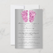 スパークグリッターベビーシャワー足ピンクシルバー 招待状 (正面)