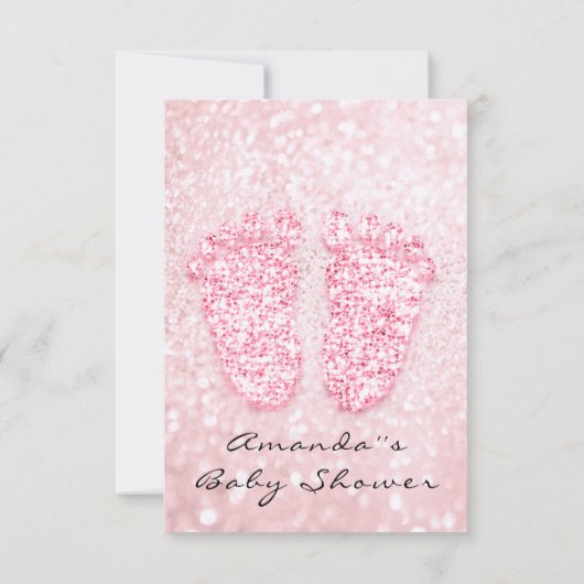 スパークグリッターベビーシャワー足ピンクローズガール 招待状 (裏面)