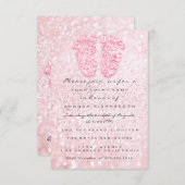 スパークグリッターベビーシャワー足ピンクローズガール 招待状 (正面/裏面)