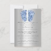 スパークグリッターベビーシャワー足ブルーシルバー 招待状 (正面)