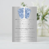 スパークグリッターベビーシャワー足ブルーシルバー 招待状 (スタンド正面)