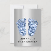 スパークグリッターベビーシャワー足ブルーシルバー 招待状 (裏面)