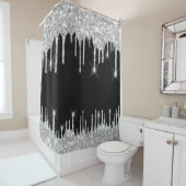 スパークドリップスグリッターエフェクトブラックシルバーグレー シャワーカーテン (インサイチュ)