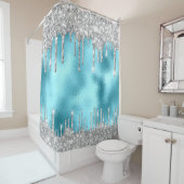 スパークドリップスグリッターエフェクトブラックシルバーピンクブルー シャワーカーテン (インサイチュ)