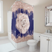 スパークドリップスグリッターダイヤモンドブルーネイビーバラ花 シャワーカーテン (インサイチュ)
