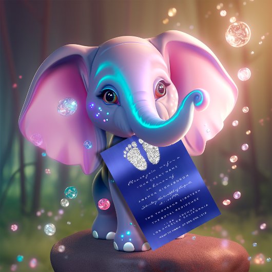 スパークドリップスシルバーブルー王室のベビーシャワー足 招待状