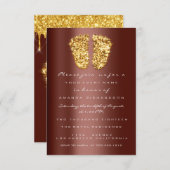 スパークドリップス王室の金ゴールドブラウンベビーシャワー足少年 招待状 (正面/裏面)