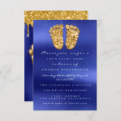 スパークドリップス金ゴールド王室のブルーベビーシャワー足 招待状 (正面/裏面)