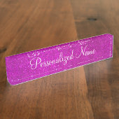 スパークパーソナライズされたリーピンクグリッターデスク表札 デスクネームプレート (側面)