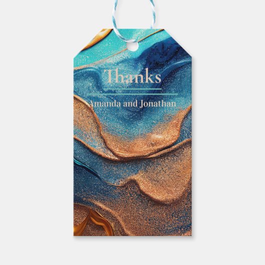 スパークパーソナライズされたリーブルー結婚オレンジ ギフトタグ (正面)