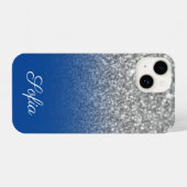 スパークフェイクリーシルバーグリッターと深いブルーグラデーション iPhoneケース (裏面横)