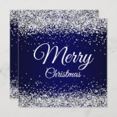 スパークフェイクリーシルバーグリッタークリスマスネイビーブルー 招待状 (正面/裏面)