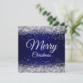 スパークフェイクリーシルバーグリッタークリスマスネイビーブルー 招待状 (スタンド正面)