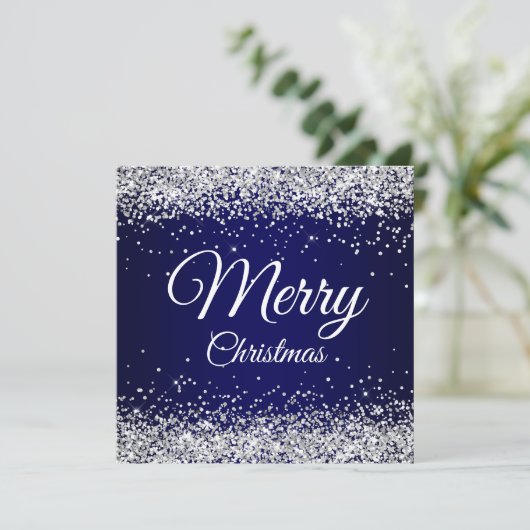 スパークフェイクリーシルバーグリッタークリスマスネイビーブルー 招待状 (スタンド正面)
